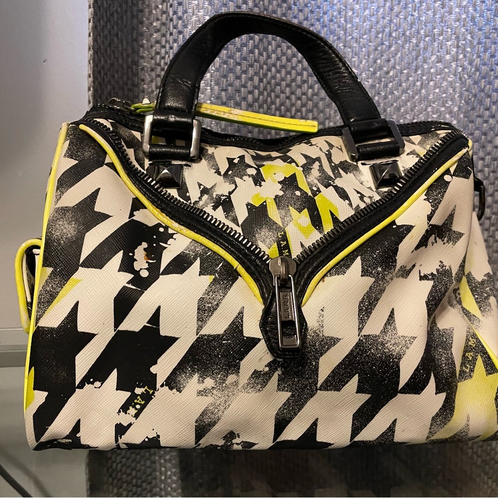 L.A.M.B. Gwen Stefani | Black and White Houndstooth Mini duffle Handbag